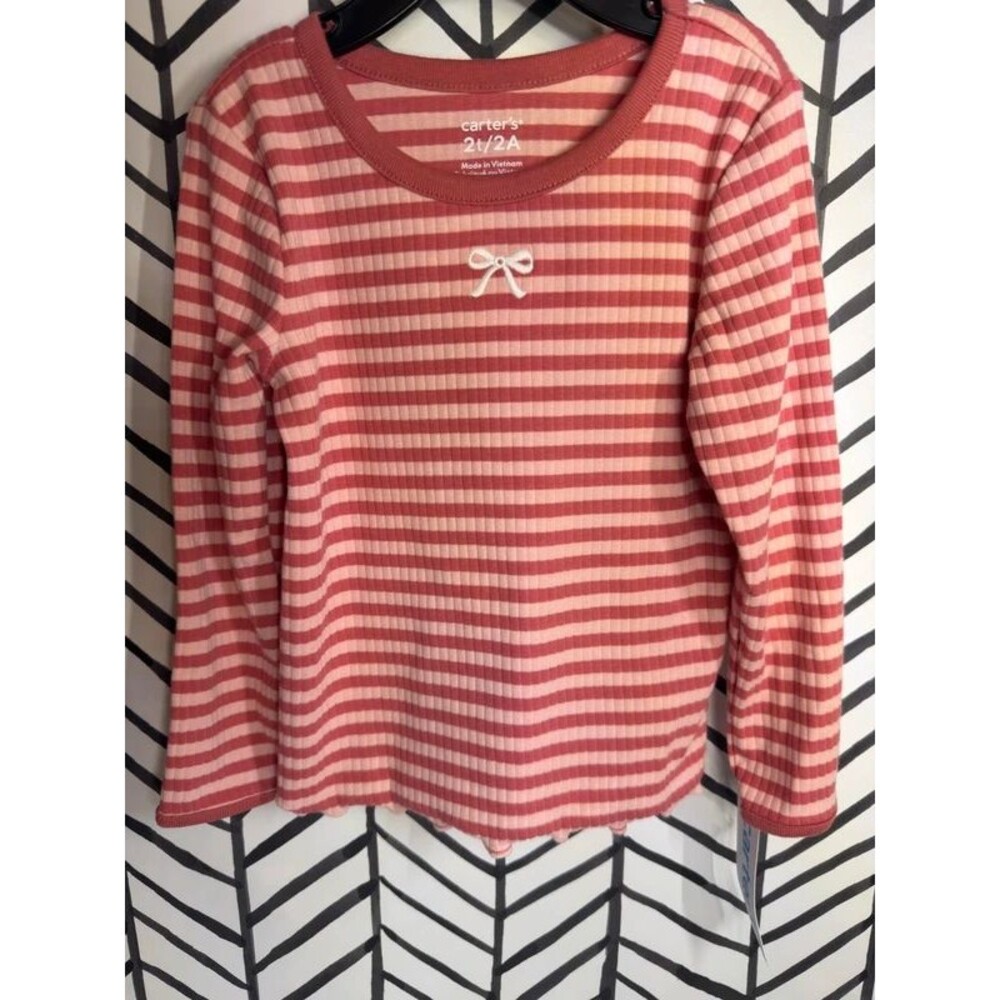Carter’s Pink Striped Ruffle Hem Top Girls 2T 7167